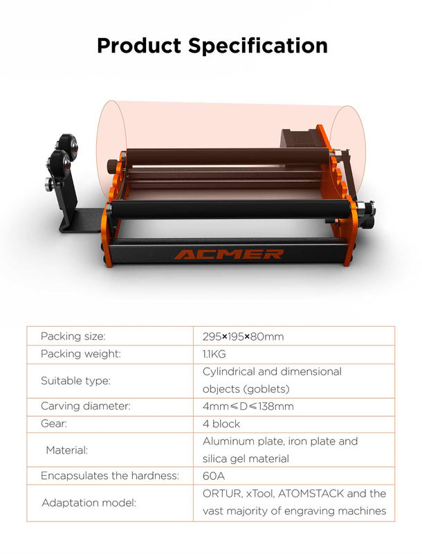 Acmer M2 เครื่องฉลากเลเซอร์ โรตารีโรลเลอร์ Y Axis โรตารี 360 องศา โรลเลเซอร์ Graveur