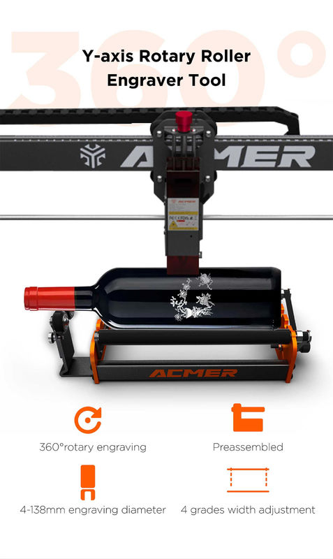 Acmer M2 เครื่องฉลากเลเซอร์ โรตารีโรลเลอร์ Y Axis โรตารี 360 องศา โรลเลเซอร์ Graveur