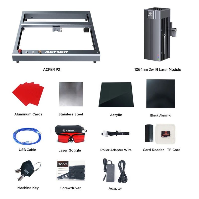 ACMER P2 IR เครื่องฉลากเลเซอร์ไฟเบอร์ 2w สําหรับการฉลากโลหะ FCC / CE / RoHS / FDA รับรอง