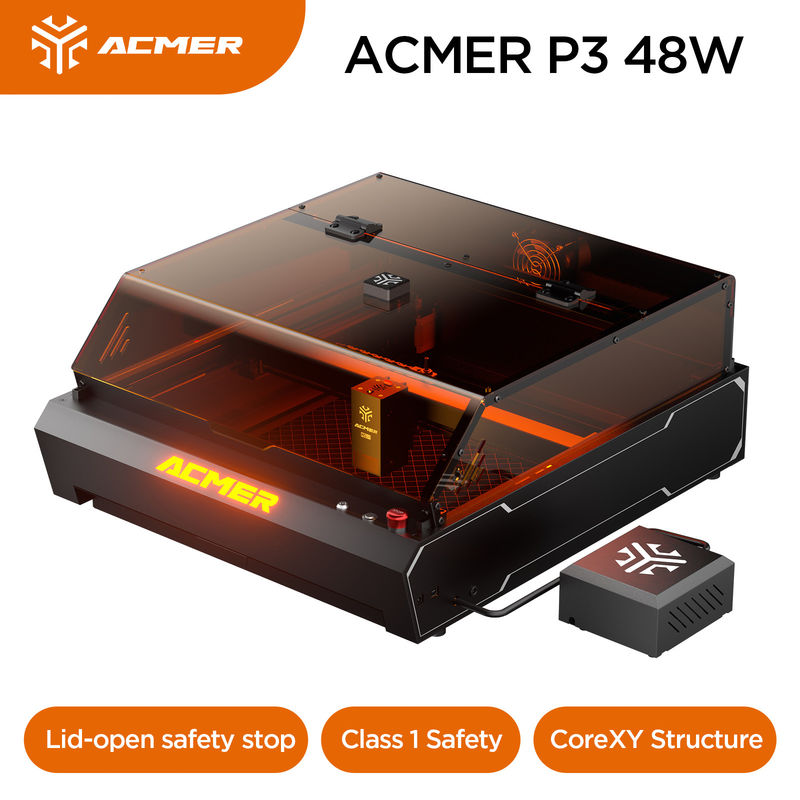 ACMER P3 เครื่องฉลากเลเซอร์ 48W เครื่องตัดเลเซอร์ไดโอเดสความแม่นยํา 0.01 มม สําหรับโลหะไม้และอะคริลิคบางสีมืด