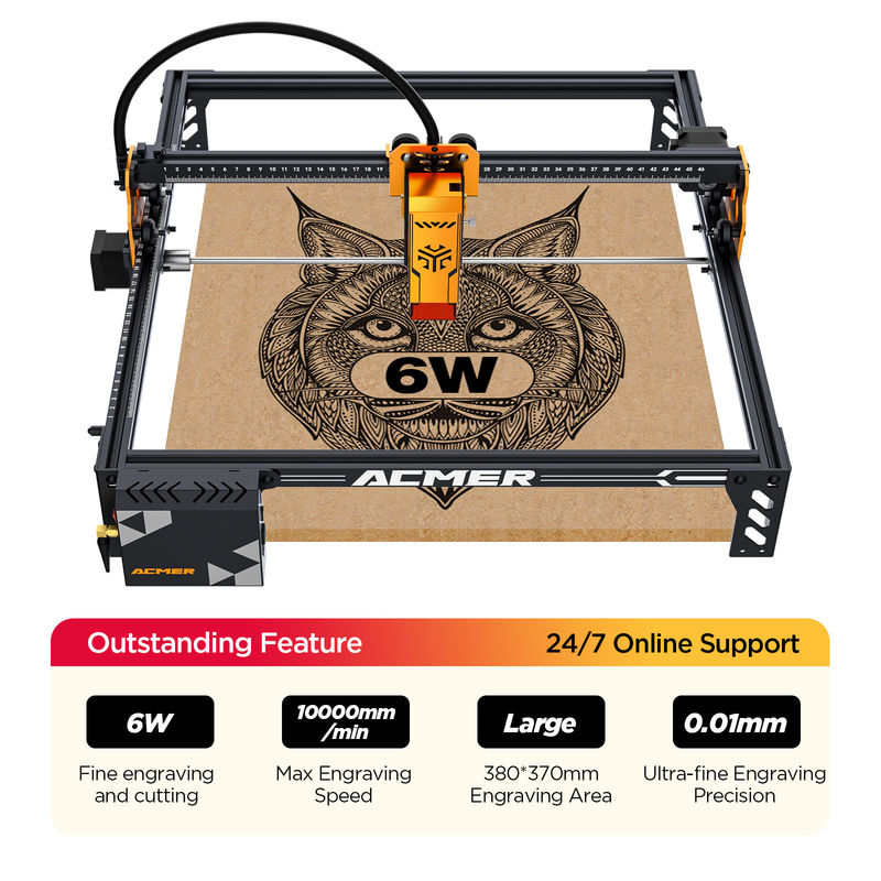 ACMER P1 S PRO 6W โมดูลเลเซอร์ เครื่องตัดเลเซอร์เครื่องฉลากด้วย P1 S PRO Easy Assembly 3.6kg
