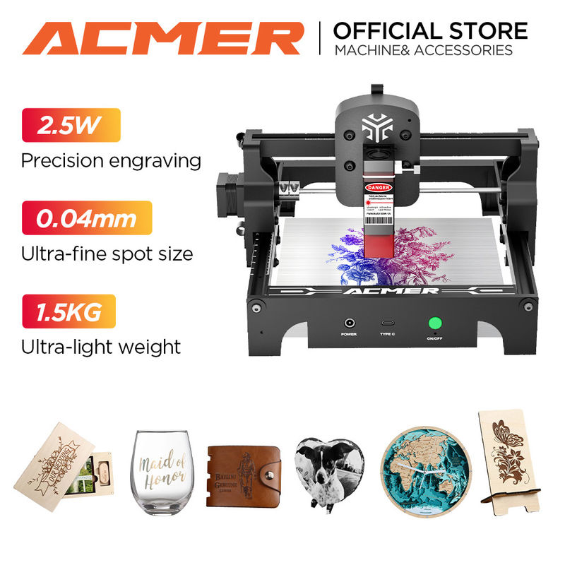 ACMER S1 เครื่องฉลากเลเซอร์พกพาขนาดเล็ก 0.04 * 0.04 มม ขนาดจุดสําหรับไม้เหล็กไร้ขัด