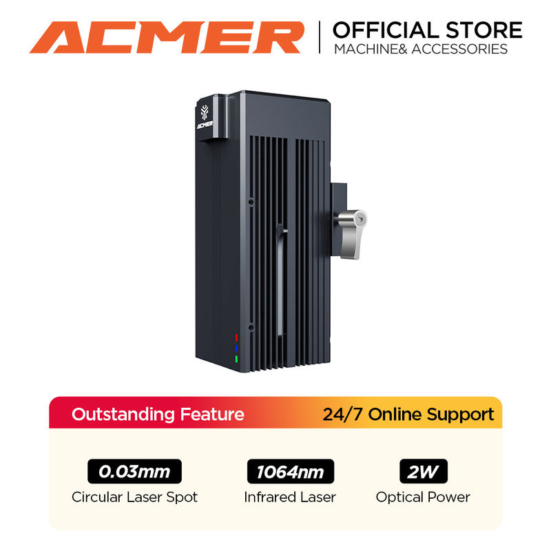 ACMER แหล่งเลเซอร์ IR 2w ไฟเบอร์เลเซอร์กรีเวอร์ 0.03 มิลลิเมตร ultra-fine spot สําหรับโลหะ พลาสติก หิน Acrylic
