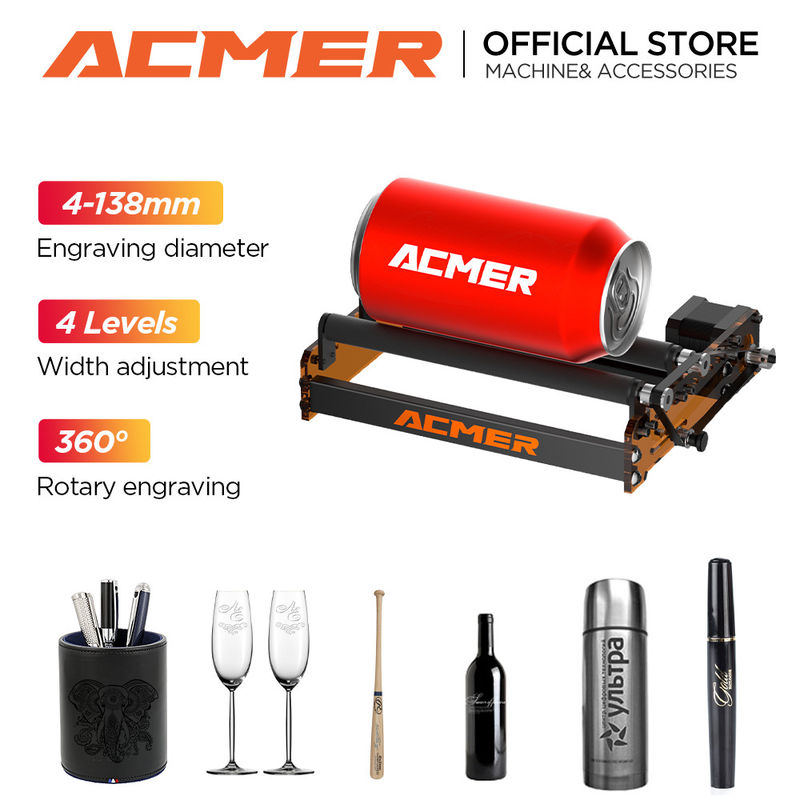 ACMER M2 เลเซอร์ รอตตอรี่ รอลเลอร์ สนับสนุนการฉลาก วัตถุกลม กระป๋องแก้ว กระจก