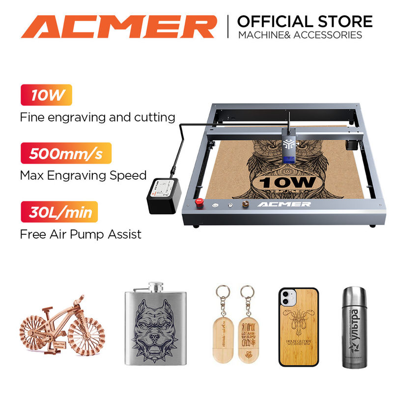 ACMER P2 เครื่องฉลากเลเซอร์ไดโอเดส 10W และเครื่องตัดสําหรับไม้และโลหะ