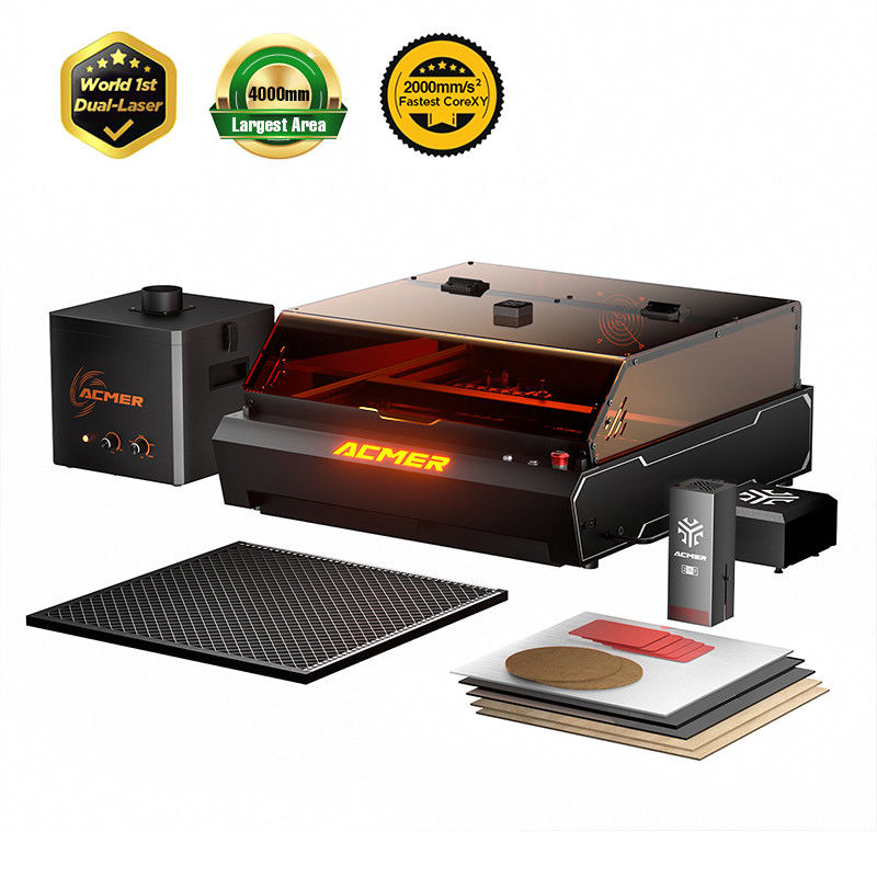 ACMER P3 2 ใน 1 เครื่องฉลากเลเซอร์แบบสองตัว พร้อมเลเซอร์ไดโอเดส 10W 2W IR Laser และเครื่องทําความสะอาดอากาศควัน AP220